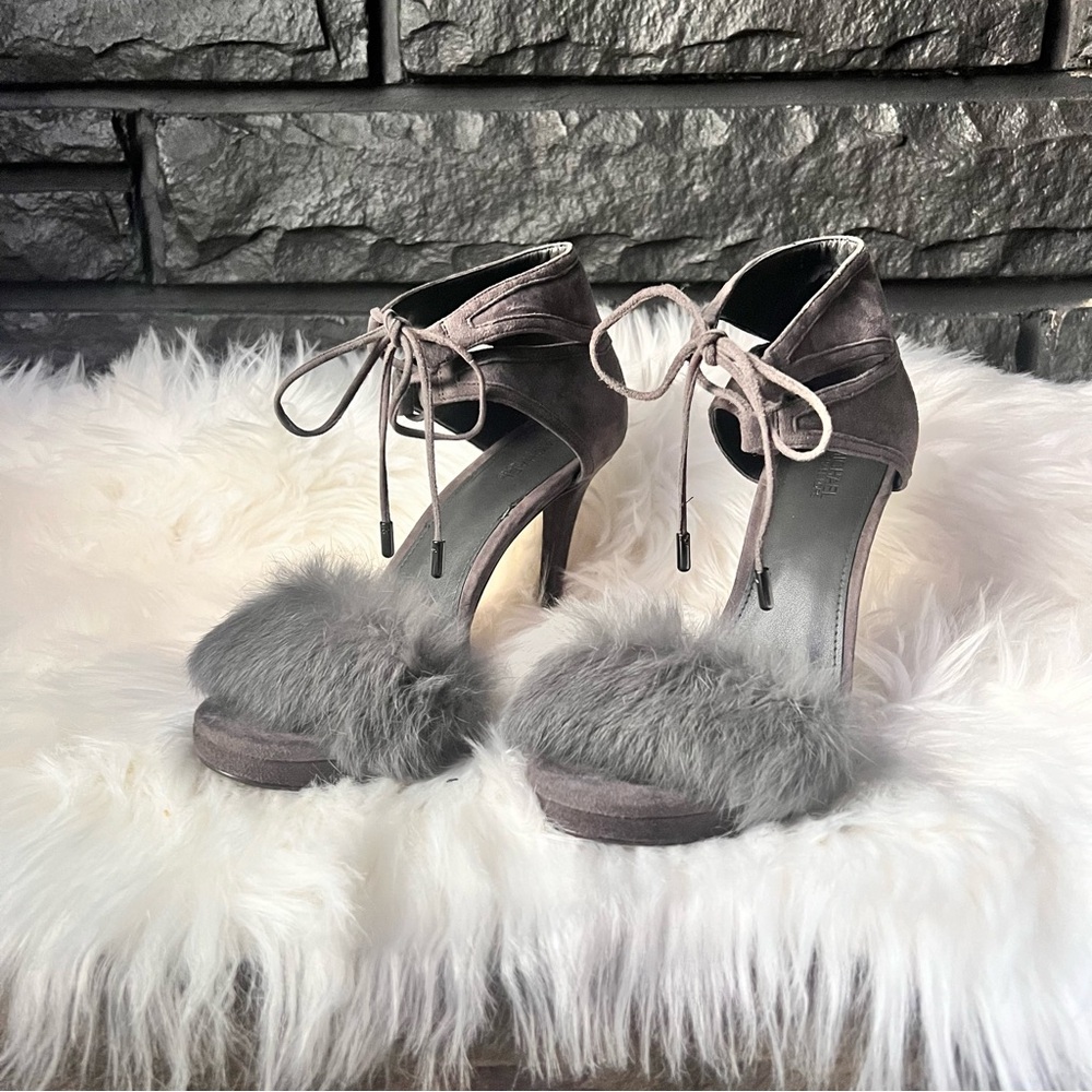 ❤️SOLD❤️Michael Kors Gray Heels with Fluffy Trim and Stiletto Heels